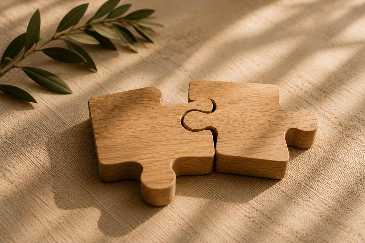 Twee puzzelstukjes die in elkaar passen — de juiste match
